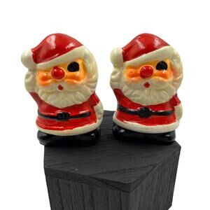 Vintage Mini Salt Shakers Winking Santa Claus Ceramic WDW Figurines Christmas